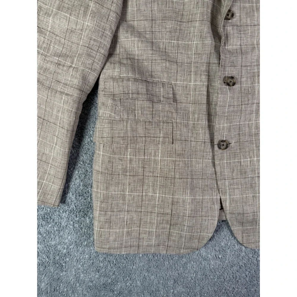 Brooks Brothers Milano Fit 42L Solbiati Italian 100% Linen Glen Plaid Blazer